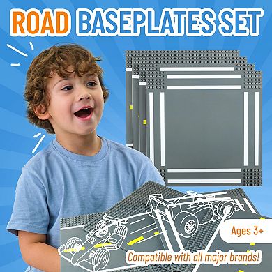 Building Blocks Road Plates 10x10", 4 Pack Baseplates, Variety Pack