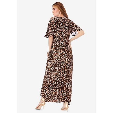Roaman's Women's Plus Size Flutter Sleeve Crinkle Dress
