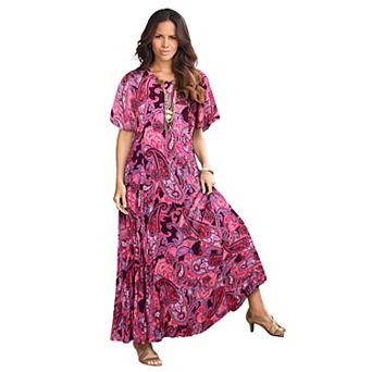 Roaman's Women's Plus Size Plus Size Hand Crinkled Flutter-Sleeve Maxi Dress