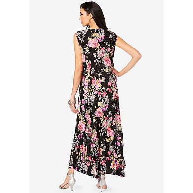 Roaman's Women's Plus Size Button-Front Crinkle Dress With Princess Seams