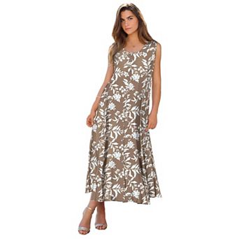 Roaman's Women's Plus Size Sleveless Hand-Crinkled Button-Front A-Line Maxi Curvy Breezy Dress