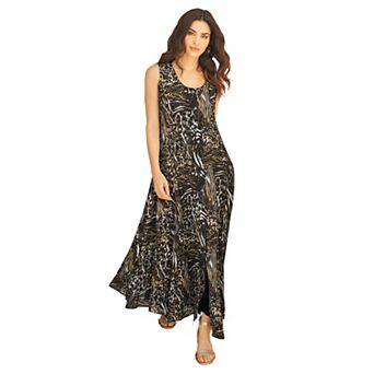 Roaman's Women's Plus Size Plus Size Sleveless Hand-Crinkled Button-Front A-Line Maxi Curvy Breezy