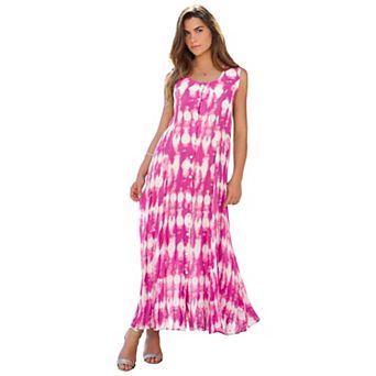 Roaman's Women's Plus Size Petite Plus Size Sleveless Hand-Crinkled Button-Front A-Line Maxi Curvy