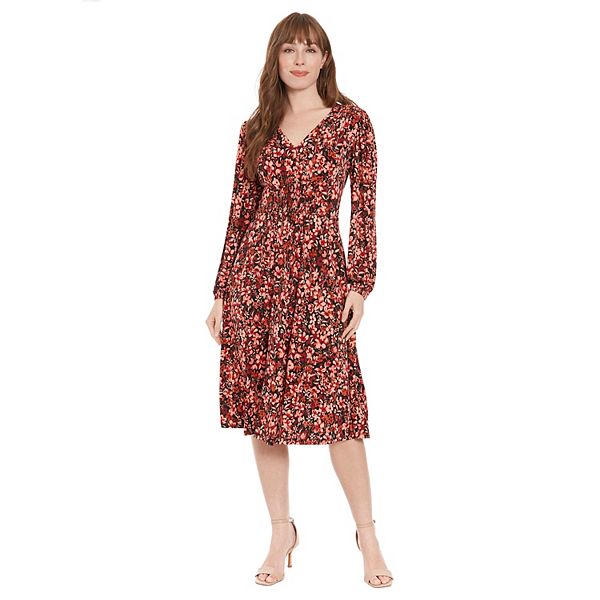 Smocked Empire Micro-check Dress (Navy)
