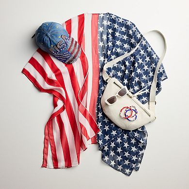 Celebrate Together™ Silver Tone Red, White and Blue Flag Charm Necklace and Earring Set