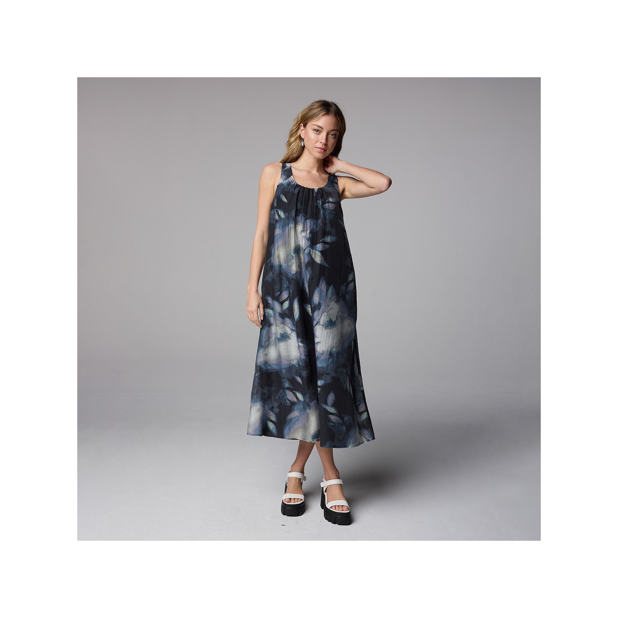 Petite Simply Vera Vera Wang Shirred Neck Maxi Dress, Womens, Size: XS Pet