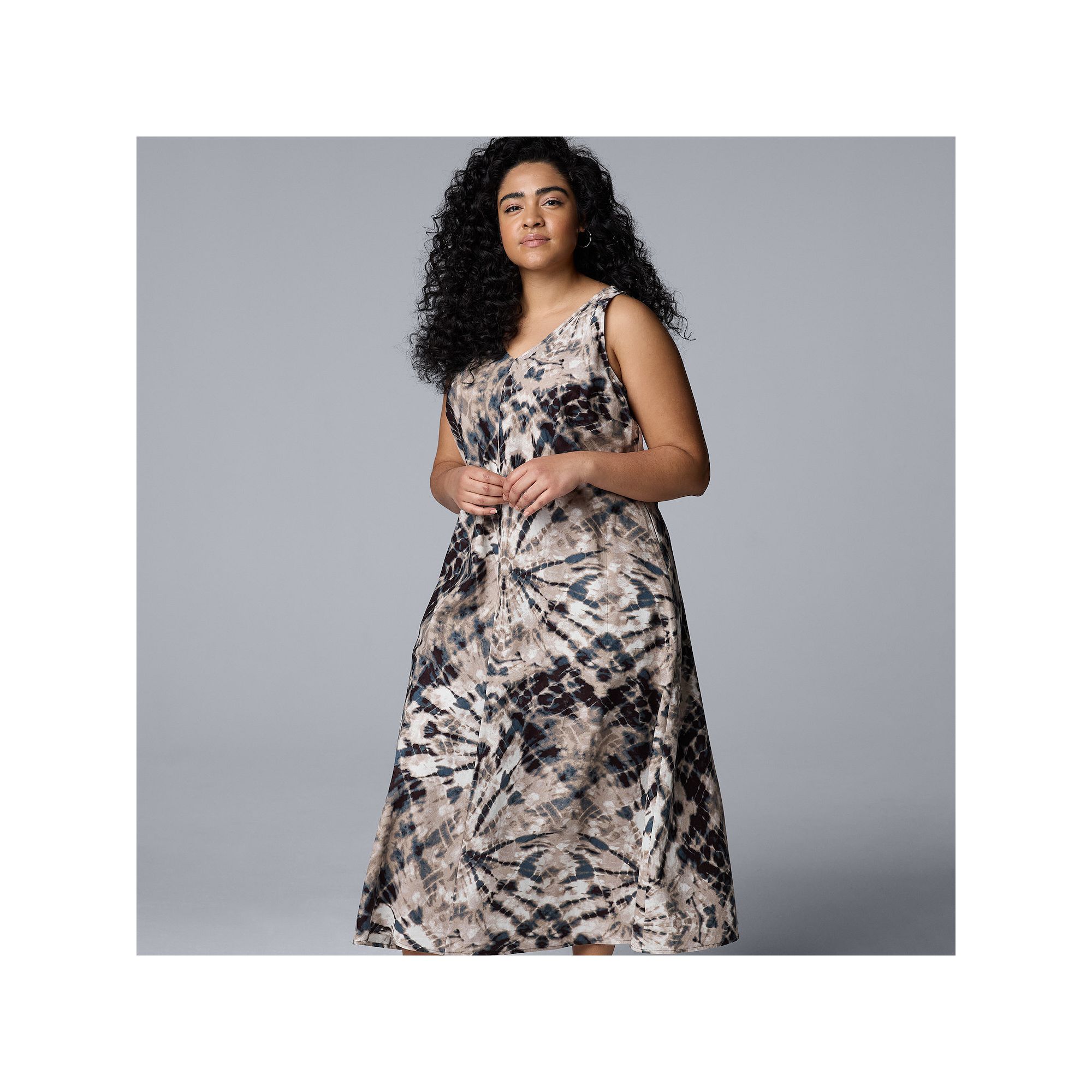 Plus Size Simply Vera Vera Wang V-Neck Maxi Dress, Womens, Size: 1XL, Brow