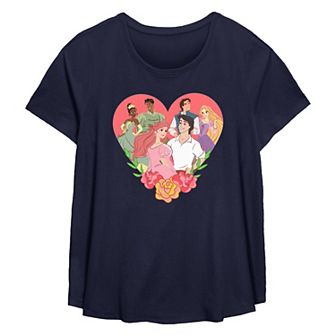 Disney Princess Tiana, Ariel & Rapunzel Loving Couples Plus Size Flowy Graphic Tee
