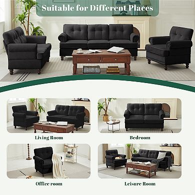 SERWALL 3-piece Chenille Retro Sofa Set, Include a 3-seat Sofa, Loveseat and Single Sofa