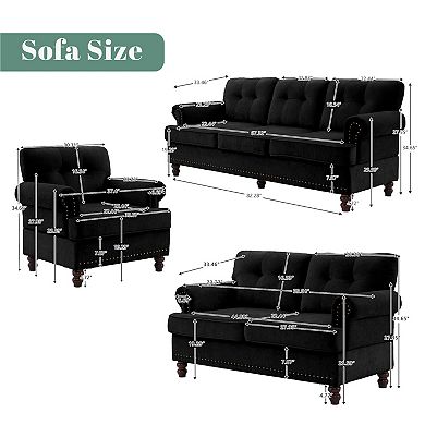 SERWALL 3-piece Chenille Retro Sofa Set, Include a 3-seat Sofa, Loveseat and Single Sofa