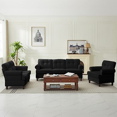 SERWALL 3-piece Chenille Retro Sofa Set, Include a 3-seat Sofa, Loveseat and Single Sofa