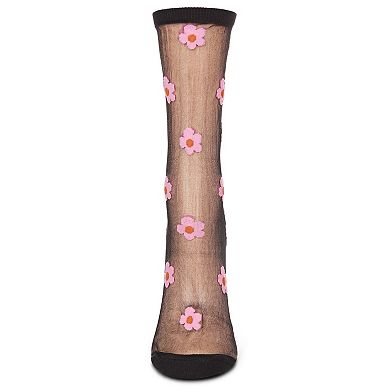 Women's Delightful Daisies See-through Sheer Crew Socks