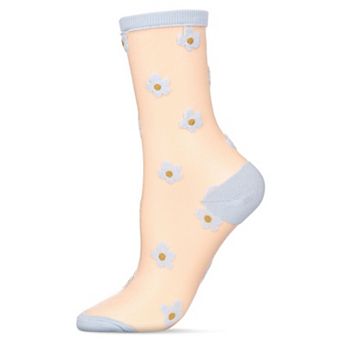 Women's Delightful Daisies See-through Sheer Crew Socks
