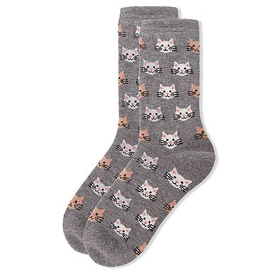 Women's Cheerful Cat Face Cashmere Blend Crew Sock