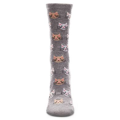 Women's Cheerful Cat Face Cashmere Blend Crew Sock
