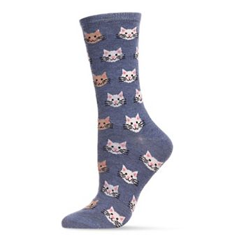 Women's Cheerful Cat Face Cashmere Blend Crew Sock