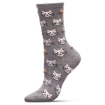 Women's Cheerful Cat Face Cashmere Blend Crew Sock