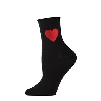 Women's Red Heart Roll Top Cotton Blend Shortie Sock