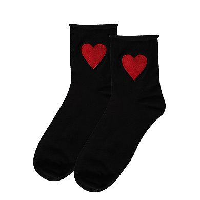 Women's Red Heart Roll Top Cotton Blend Shortie Sock