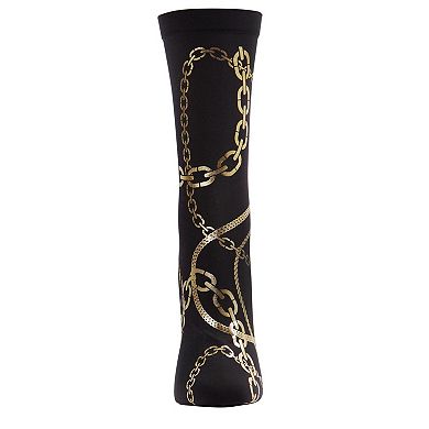 Women's Bling Bling Shiny Gold Chain Print Crew Sock