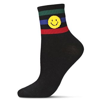 Women's Smiley Terry Patch Stripe Crew Socks