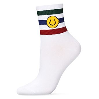 Women's Smiley Terry Patch Stripe Crew Socks