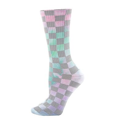 Women's Checkered Ribbed Half Cushion Crew Sock With Arch Support