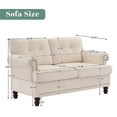 SERWALL Chenille Retro Tufted Loveseat with Solid Rubberwood Legs for Home