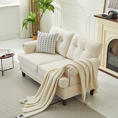 SERWALL Chenille Retro Tufted Loveseat with Solid Rubberwood Legs for Home