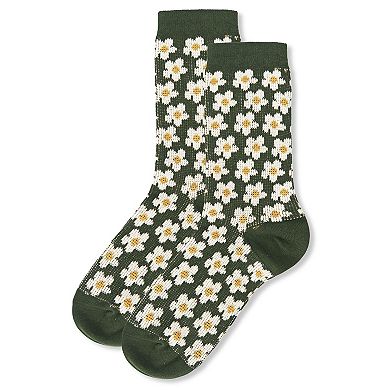 Women's Mod Vintage Style Sweet Daisy Cotton Blend Crew Sock
