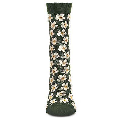 Women's Mod Vintage Style Sweet Daisy Cotton Blend Crew Sock