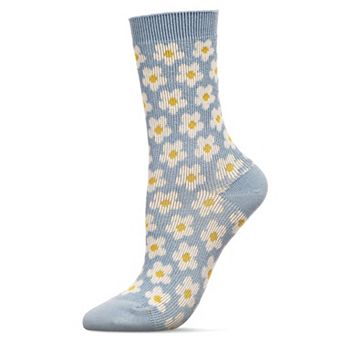 Women's Mod Vintage Style Sweet Daisy Cotton Blend Crew Sock
