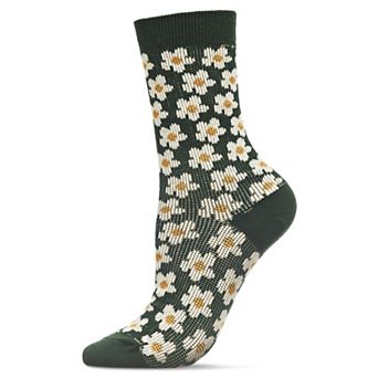 Women's Mod Vintage Style Sweet Daisy Cotton Blend Crew Sock