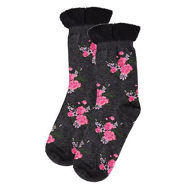 Women's Rosie Chenille Cuff Embroidered Flower Crew Sock