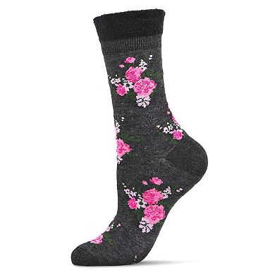 Women's Rosie Chenille Cuff Embroidered Flower Crew Sock