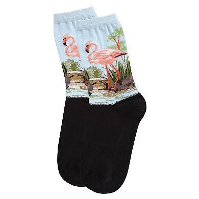 Women's Flamingo Limited Edition Art Cotton Blend Crew Sock