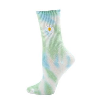 Women's Daisy Embroidered Tie Dye Ribbed Crew Sock
