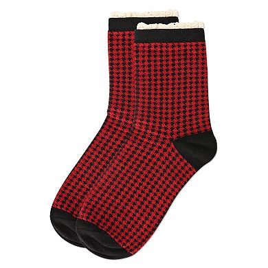 Women's Houndstooth Lace Cuff Crew Socks