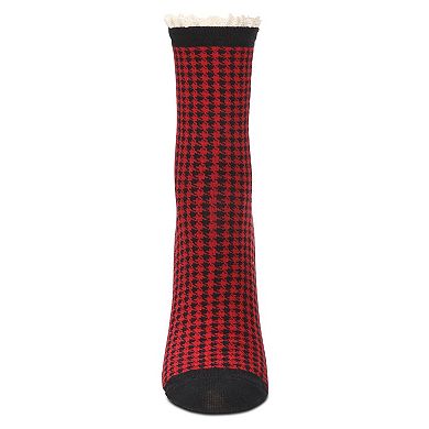 Women's Houndstooth Lace Cuff Crew Socks