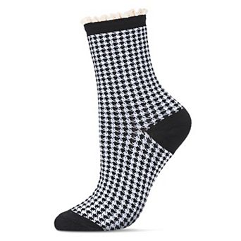 Women's Houndstooth Lace Cuff Crew Socks