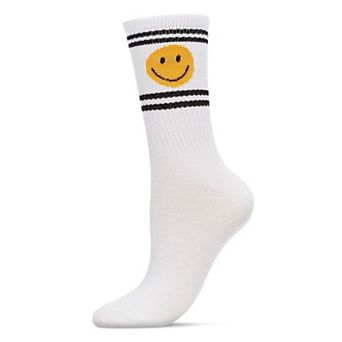 Women's Smiley Face Athletic Double Stripe Crew Sock