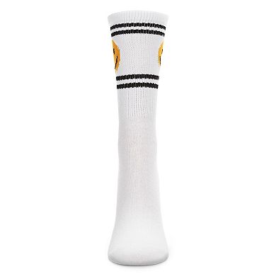 Women's Smiley Face Athletic Double Stripe Crew Sock