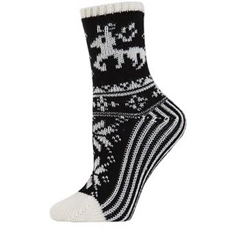 Women's Embroidered Reindeer Sweater Knit Crew Sock