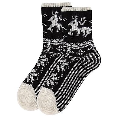 Women's Embroidered Reindeer Sweater Knit Crew Sock