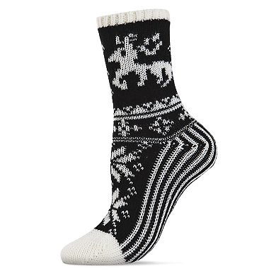 Women's Embroidered Reindeer Sweater Knit Crew Sock