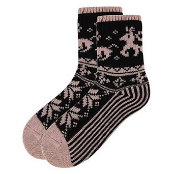Women's Embroidered Reindeer Sweater Knit Crew Sock
