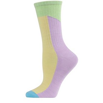 Women's Multicolor Pastel Patch Retro Vibe Crew Sock