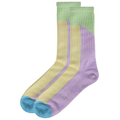 Women's Multicolor Pastel Patch Retro Vibe Crew Sock