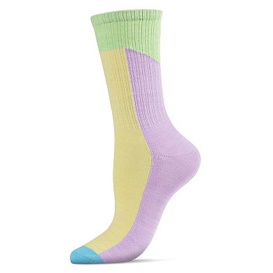 Women's Multicolor Pastel Patch Retro Vibe Crew Sock