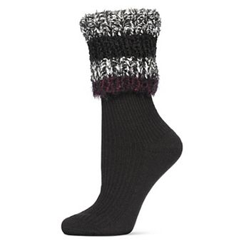 Women's Bellevue Furry Striped Cuff Ribbed Crew Sock